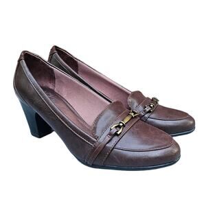 Brown Pumps Life Stride Odele Dress Loafer Size 9W Wide Synthetic Buckle Heeled